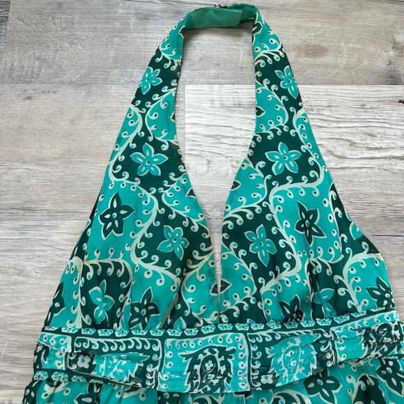 Vintage Milly NY Silk Halter Mini Dress Teal Floral Y2K Party Backless Size 2 - Picture 2 of 12
